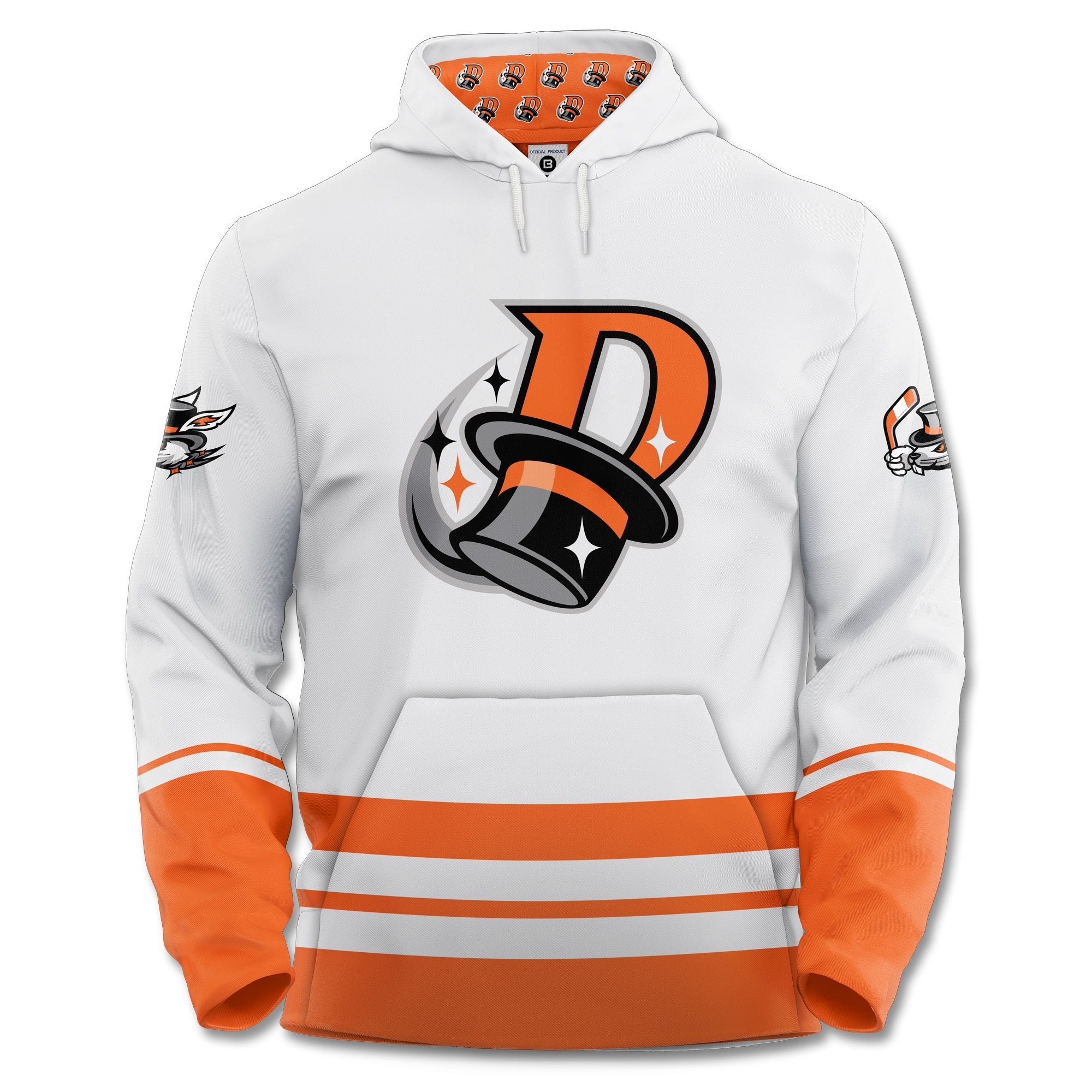 Danbury Hat Tricks Alternate Logo White Hockey Hoodie