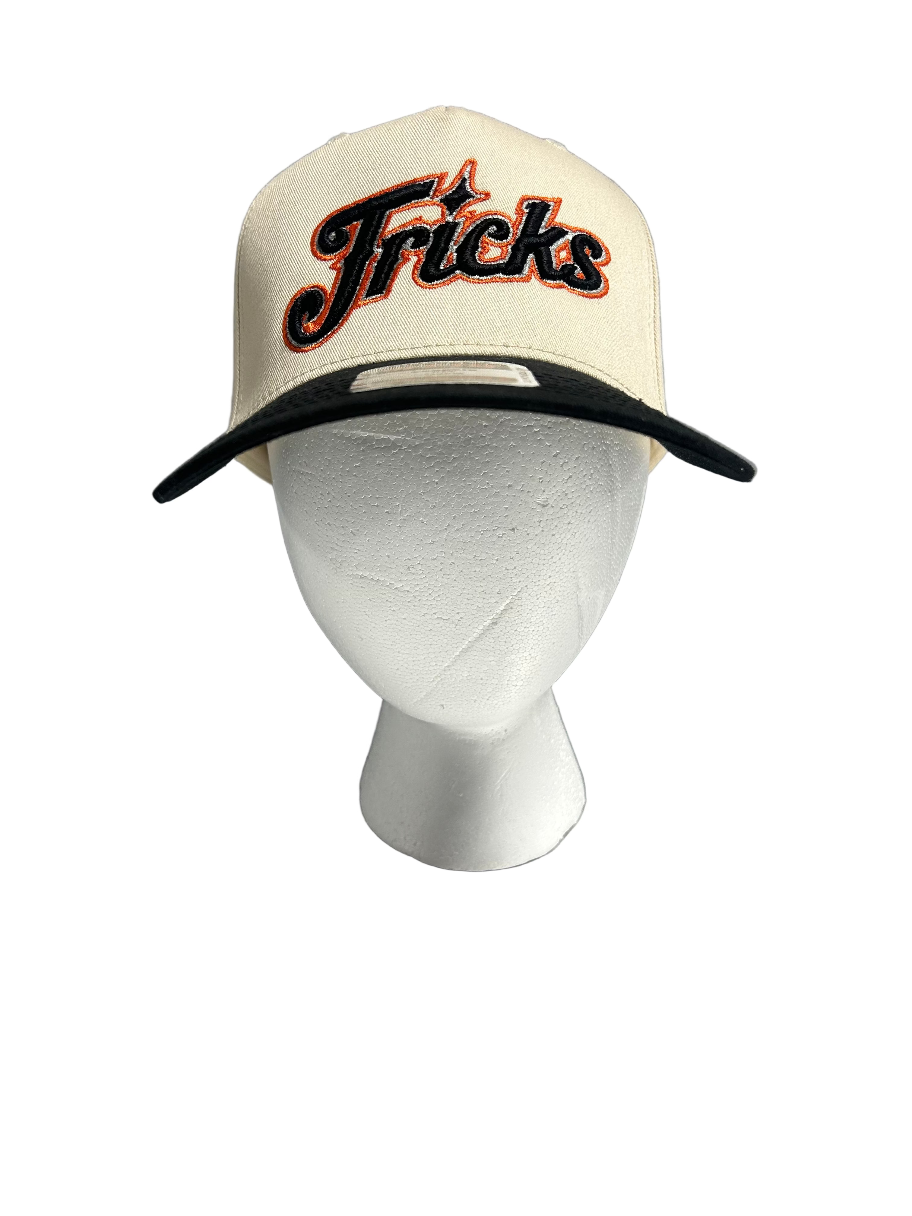 Cream and Black Puff Printed “Tricks” Spell-Out w/ Diamonds on Side