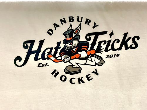 Danbury Hockey Skating Rabbit Logo White T-Shirt